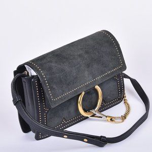 CHLOÉ Small Faye Studded Suede and Leather Shoulder Bag